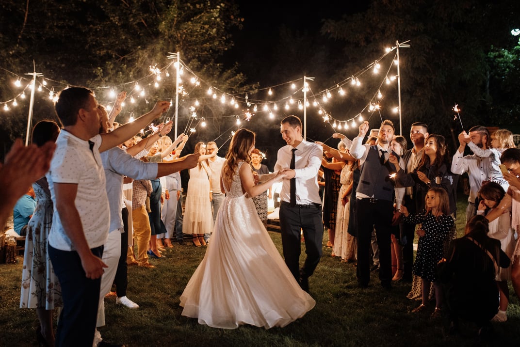 sparklers at the wedding of the newlyweds